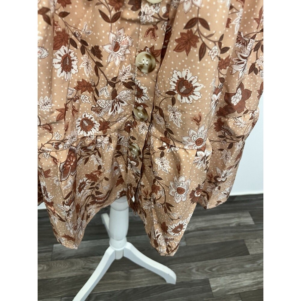 Mine Women’s A Line Dress Layered Button Down Small Floral V Neck Short Sleeve - Picture 11 of 12